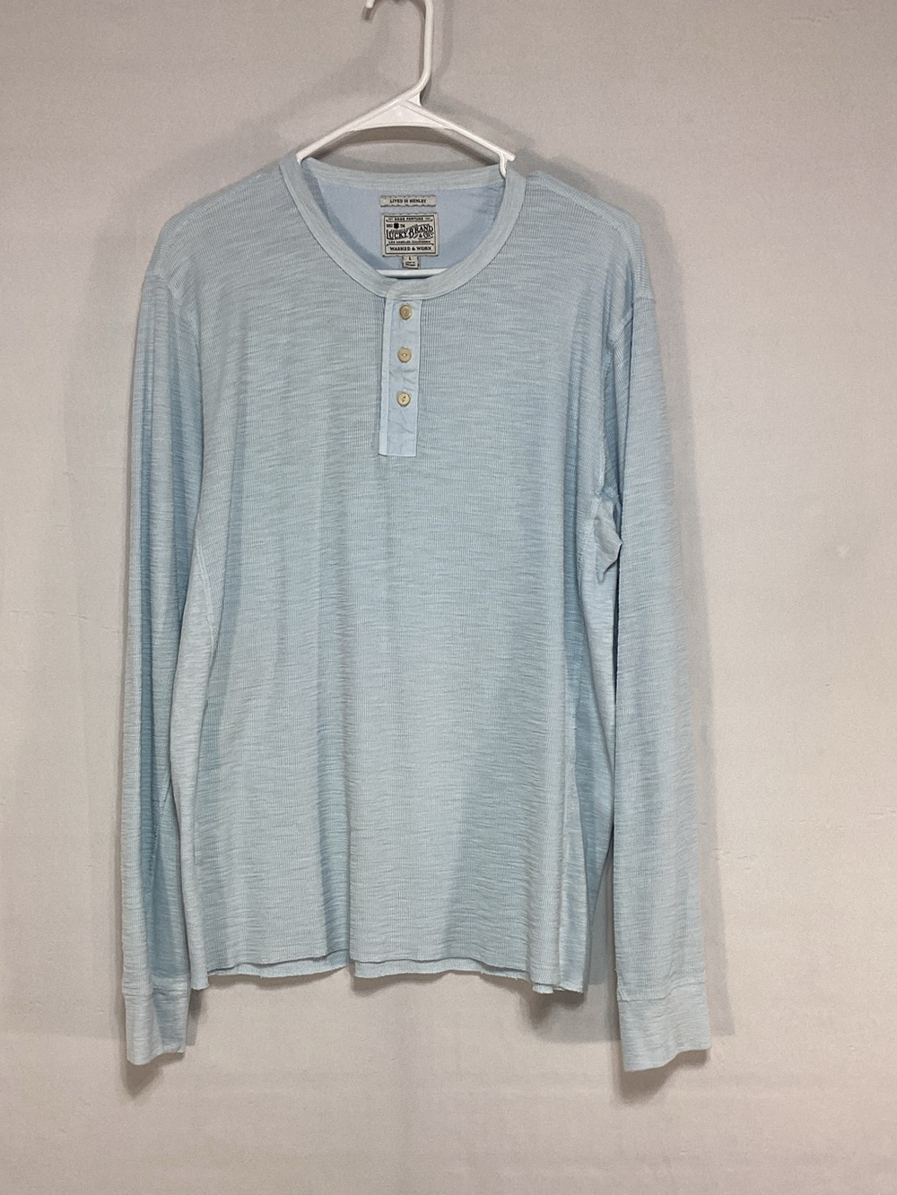 Lucky Brand Large Light Blue Long Sleeve Henley Shirt
